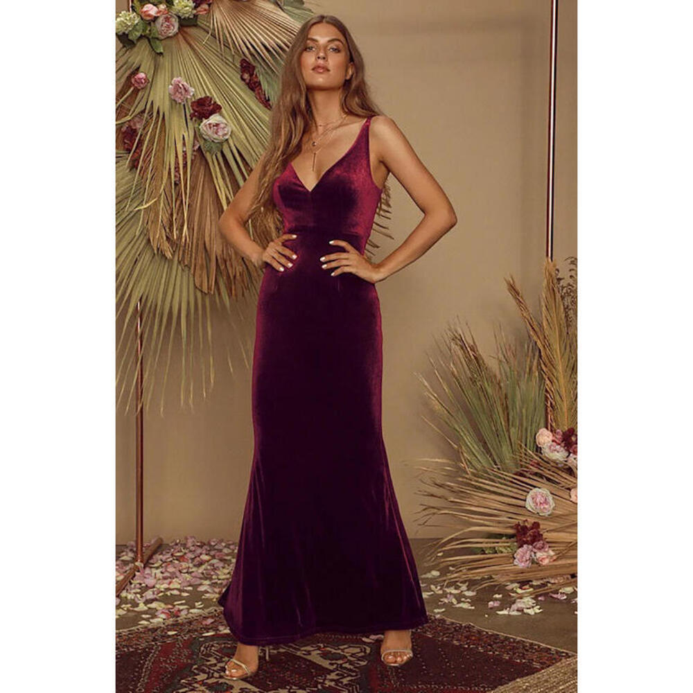 Lulus Maliya Plum Purple Velvet Mermaid Maxi Dress - Size S